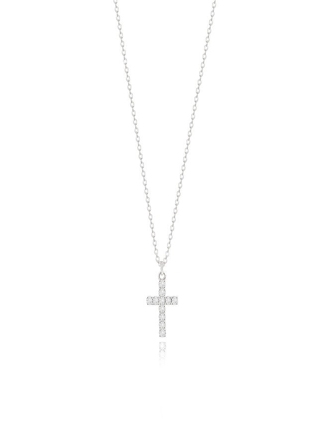 Zeffy Cross Necklace for Women Silver Plated Cubic Zirconia Tiny Cross Pendant Necklace for Women Simple Layered Cross Necklaces for Women - Image 1
